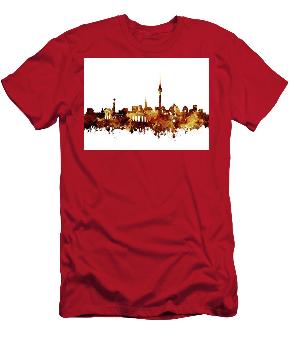 Berlin T-Shirt featuring the digital art Berlin City Skyline Brown by Bekim M