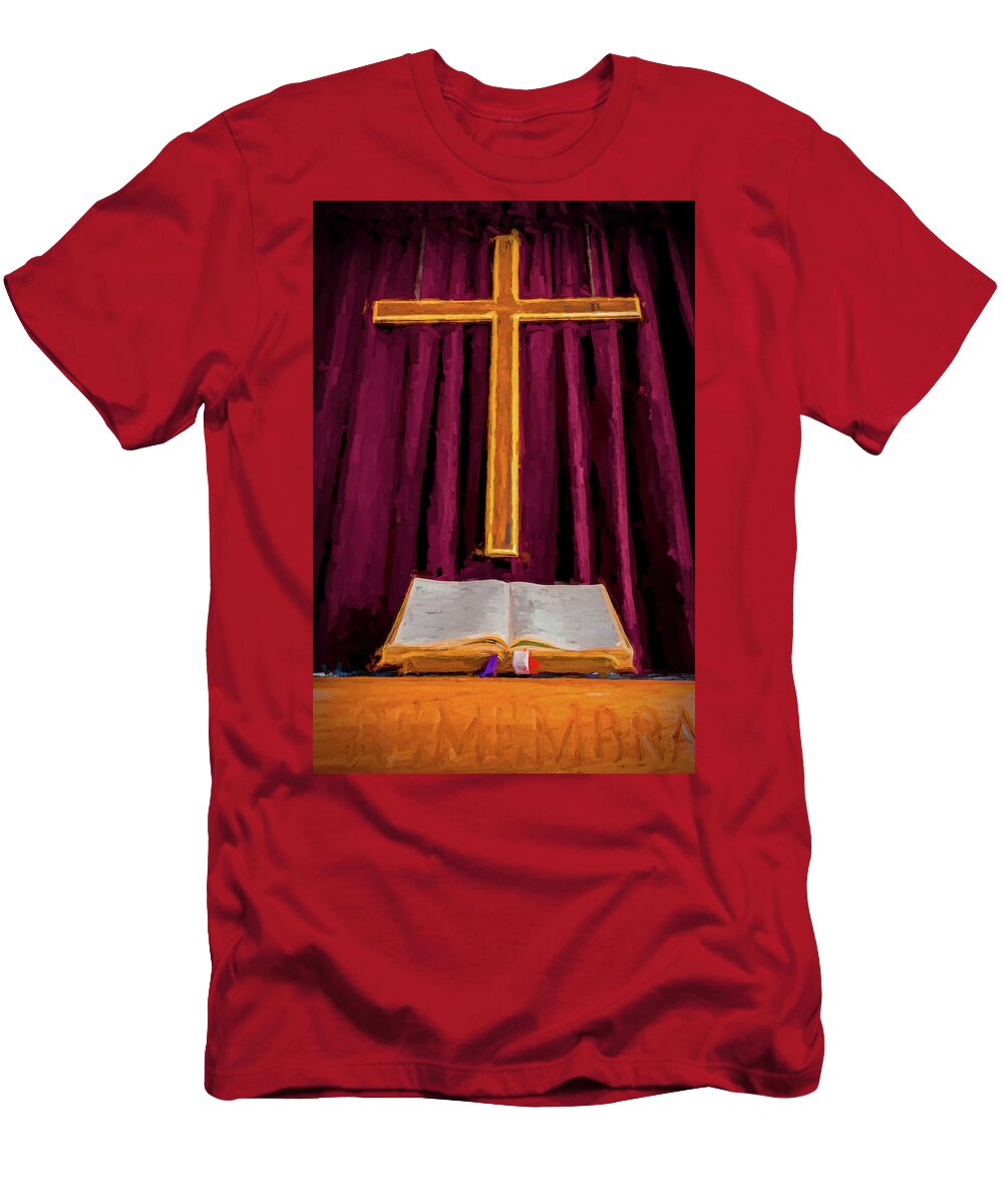 Cross T-Shirt featuring the digital art Bible and Cross by Barry Wills