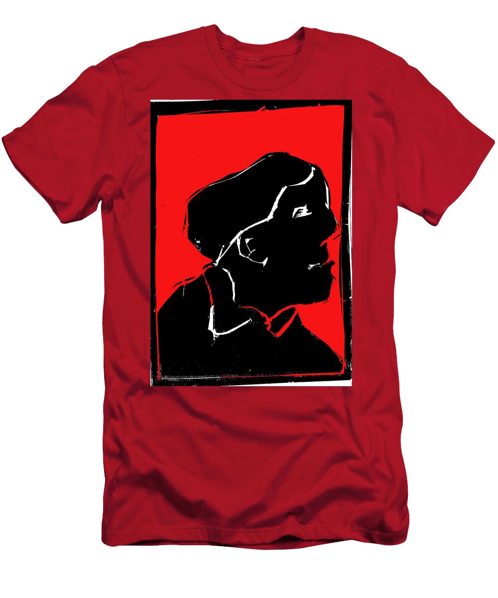 Red Light District T-Shirt featuring the digital art Black and Red series - Passing woman by Edgeworth Johnstone