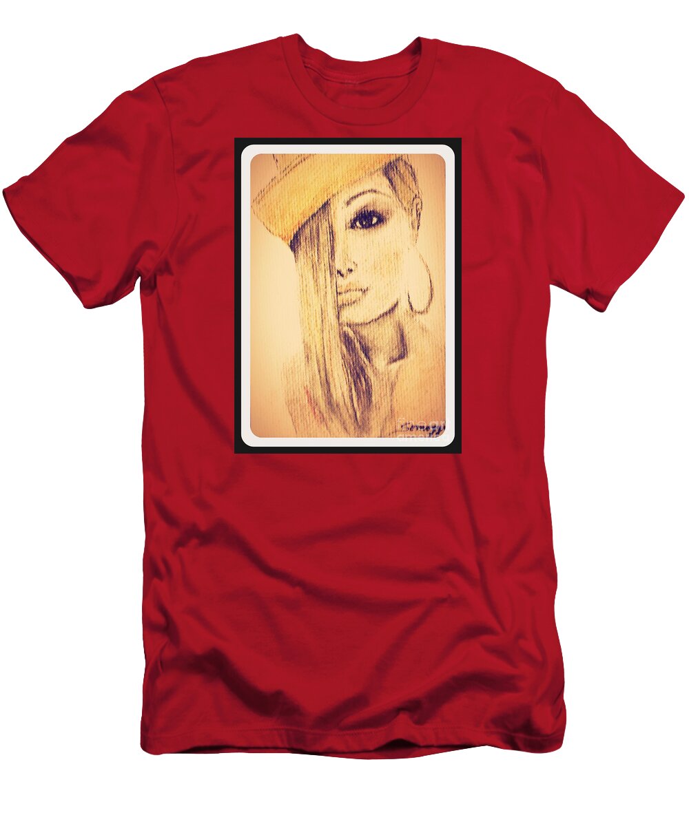 Blond T-Shirt featuring the digital art Blonde Hair, Yellow Hat -- Amber by Jayne Somogy
