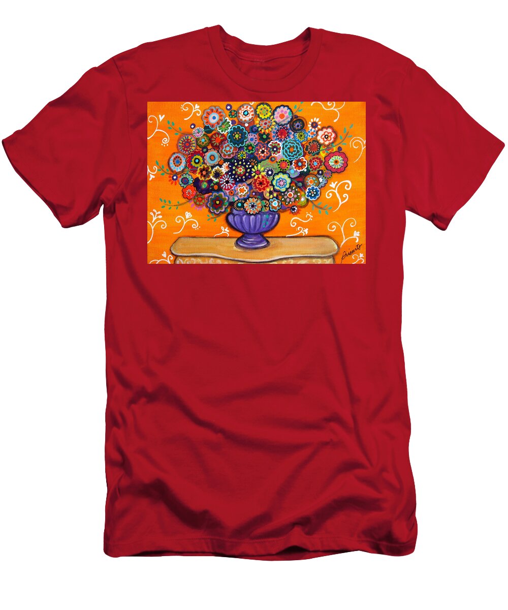 Prisarts T-Shirt featuring the painting Blooms 6 by Pristine Cartera Turkus