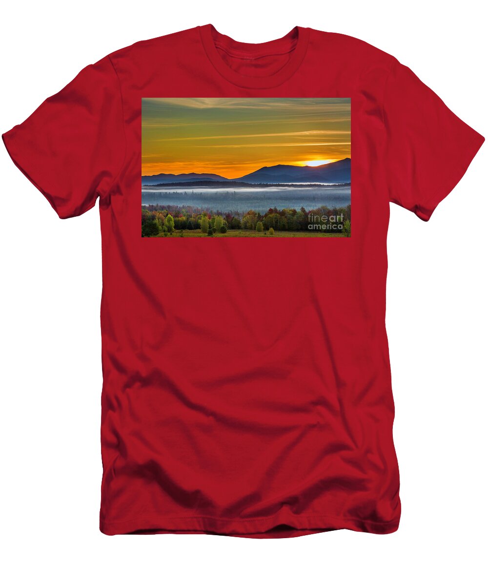 Blue Adirondack Morning Mist T-Shirt featuring the photograph Blue Adirondack Morning Mist by Karen Jorstad