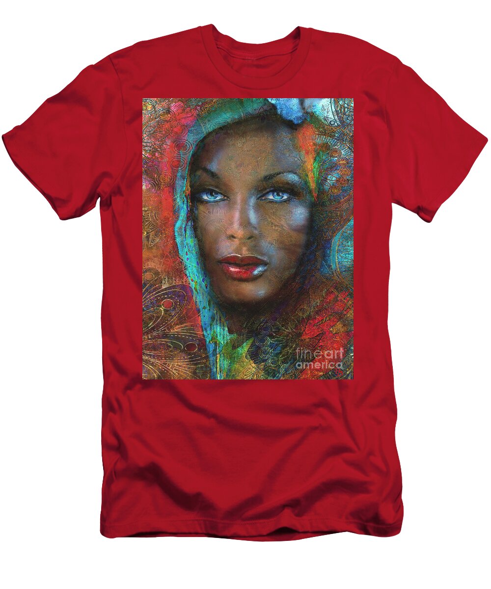 Woman T-Shirt featuring the painting Blue Eyes Dark Oriental by Angie Braun