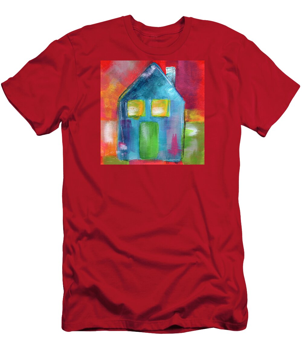 House T-Shirt featuring the painting Blue House- Art by Linda Woods by Linda Woods