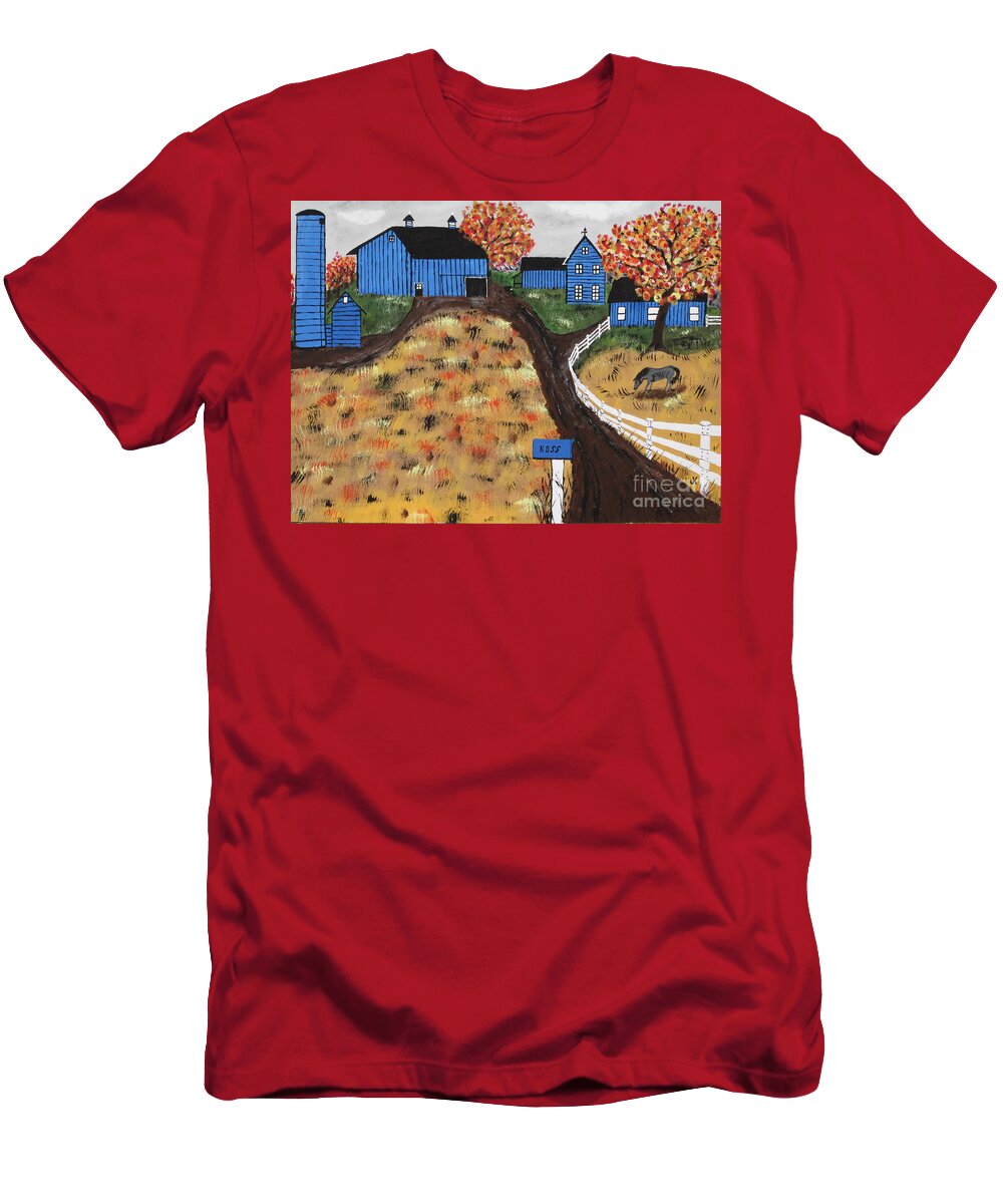 Blue T-Shirt featuring the painting Blue Mountain Farm by Jeffrey Koss