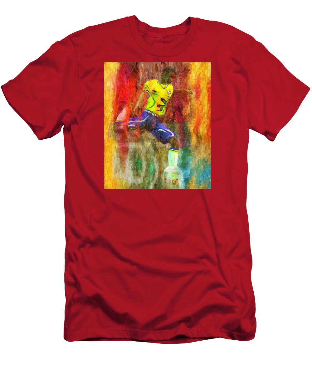 Soccer T-Shirt featuring the digital art Brazil Soccer Team Uniform by Caito Junqueira