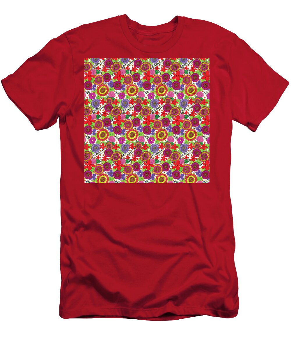 Flower T-Shirt featuring the drawing Bright and Cheery Floral Pattern by Lisa Blake