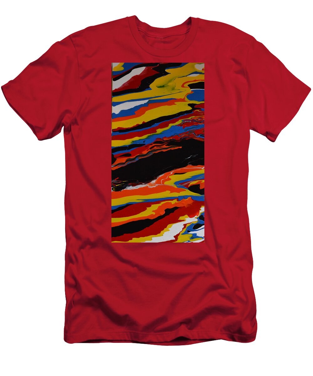 An Abstract Painting Using Acrylic Colors. The Technique Used For This Painting Was Flow Painting. Each Color Is Diluted With A Mixture Of Water And Flow Medium. The Colors Are Poured Onto The Canvas. Once They Are All Pored The Canvas Is Moved To Create The Pattern. T-Shirt featuring the painting Bright Waves by Martin Schmidt