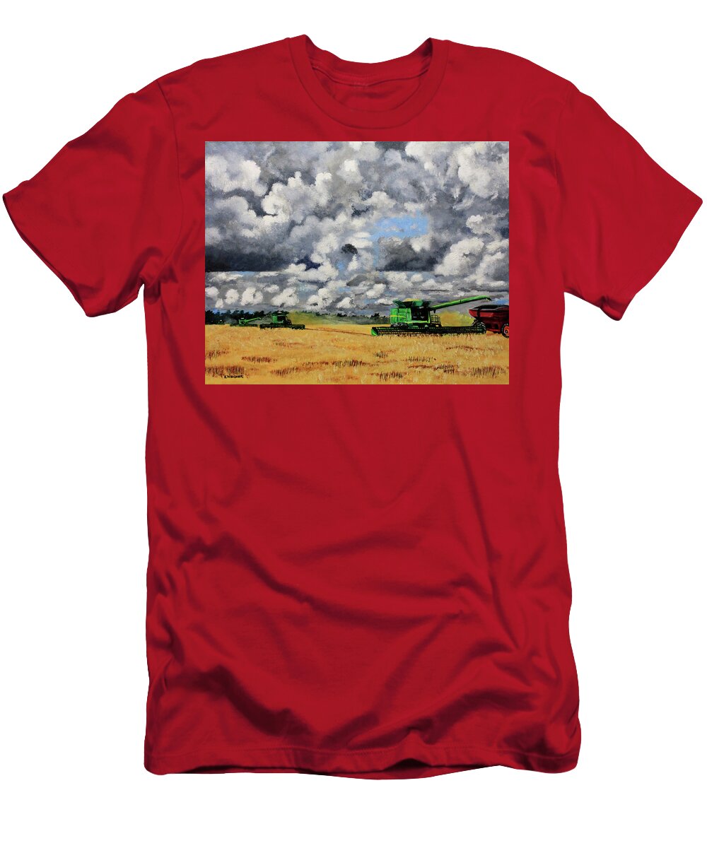 Harvest T-Shirt featuring the painting Bringing In the Last of the Harvest by Karl Wagner