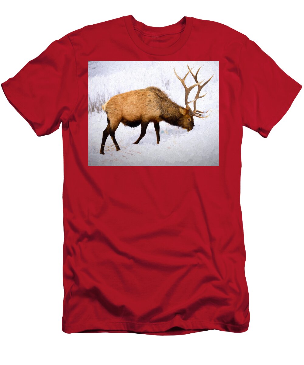Elk T-Shirt featuring the photograph Bull Elk in Winter by Greg Norrell