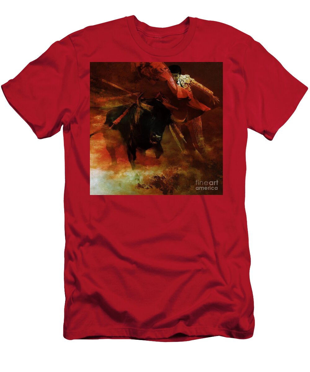Buffalo T-Shirt featuring the painting Bull Fightiing 67U by Gull G