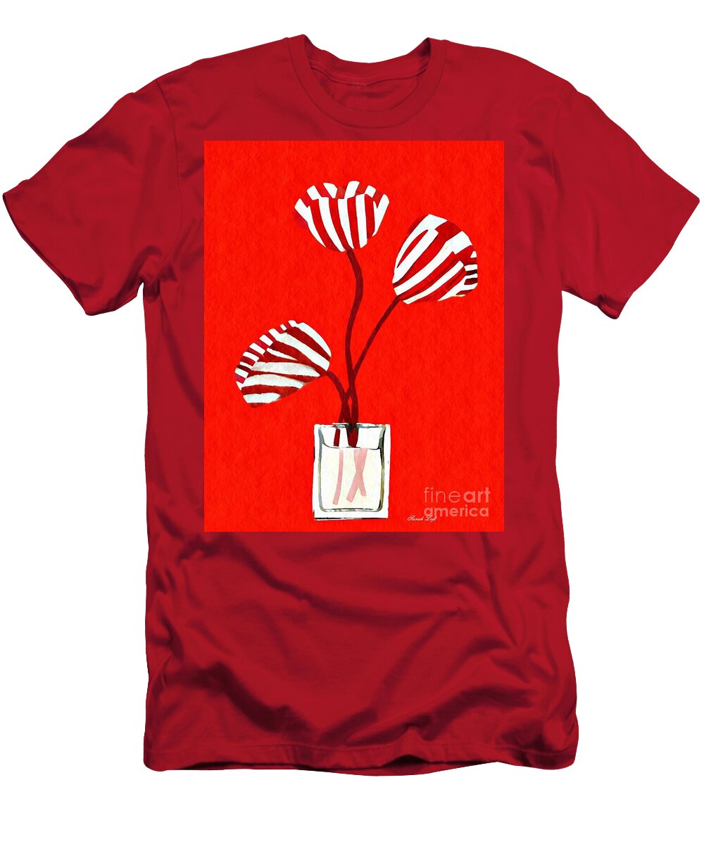 Tulip T-Shirt featuring the mixed media Candy Stripe Tulips by Sarah Loft