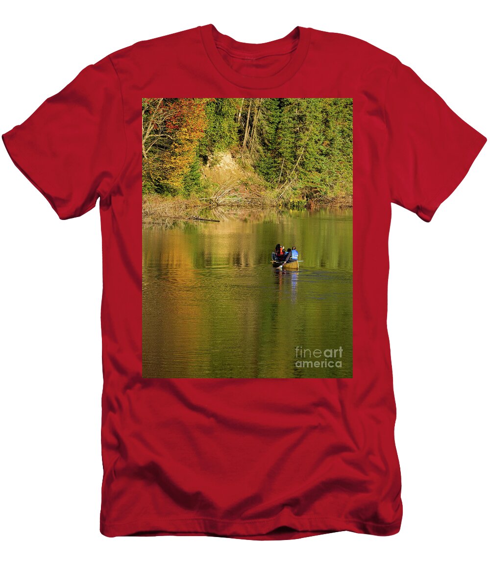 Canoe T-Shirt featuring the photograph Canoeing In Fall by Les Palenik