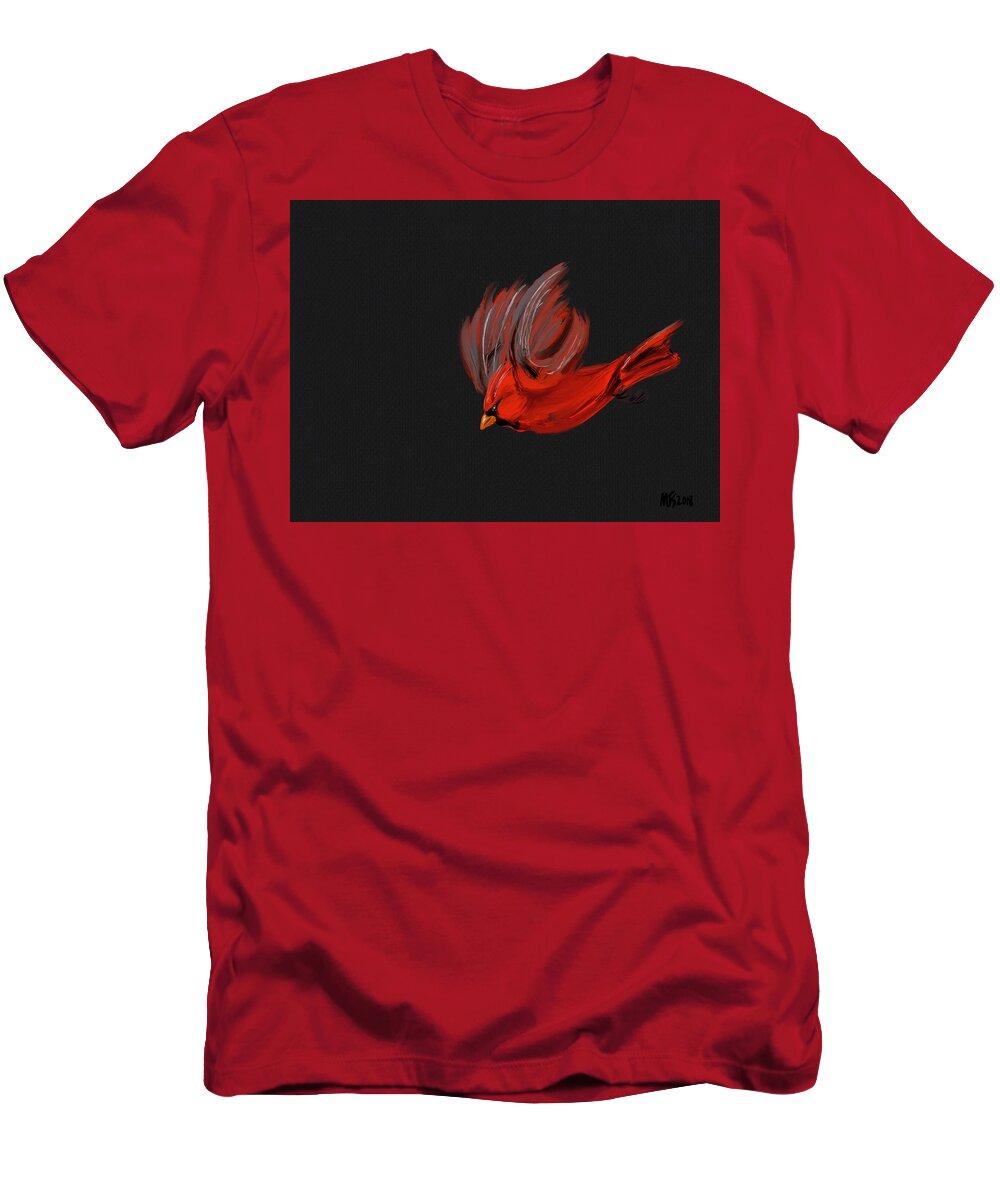 Birds T-Shirt featuring the digital art Cardinal In Flight by Michael Kallstrom