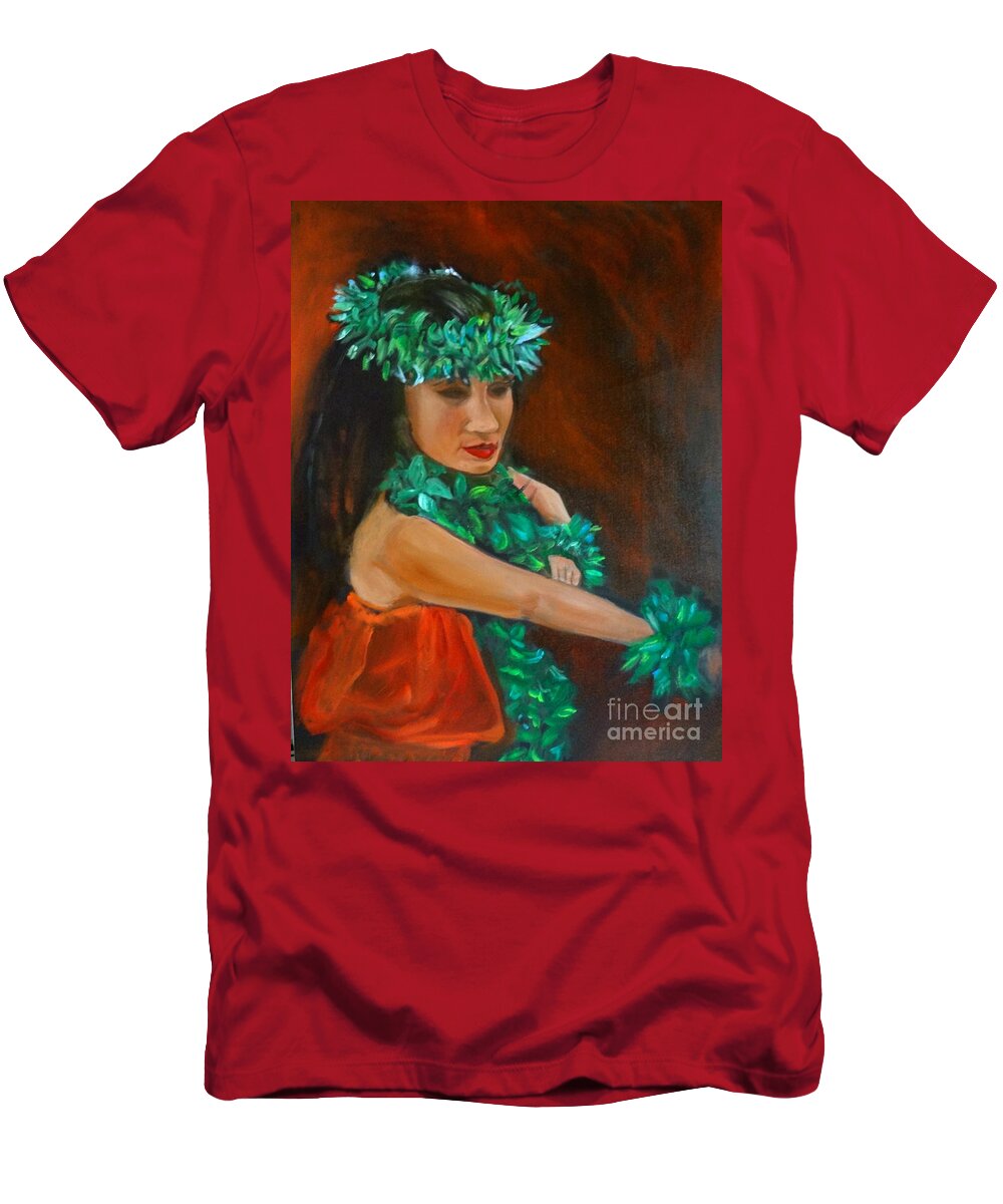 Hula Dance T-Shirt featuring the painting Center Stage Hula by Jenny Lee