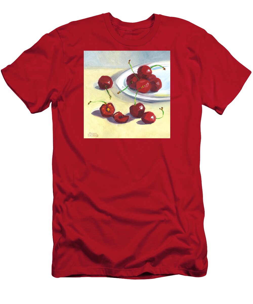 Cherries T-Shirt featuring the painting Cherries on a Plate by Susan Thomas