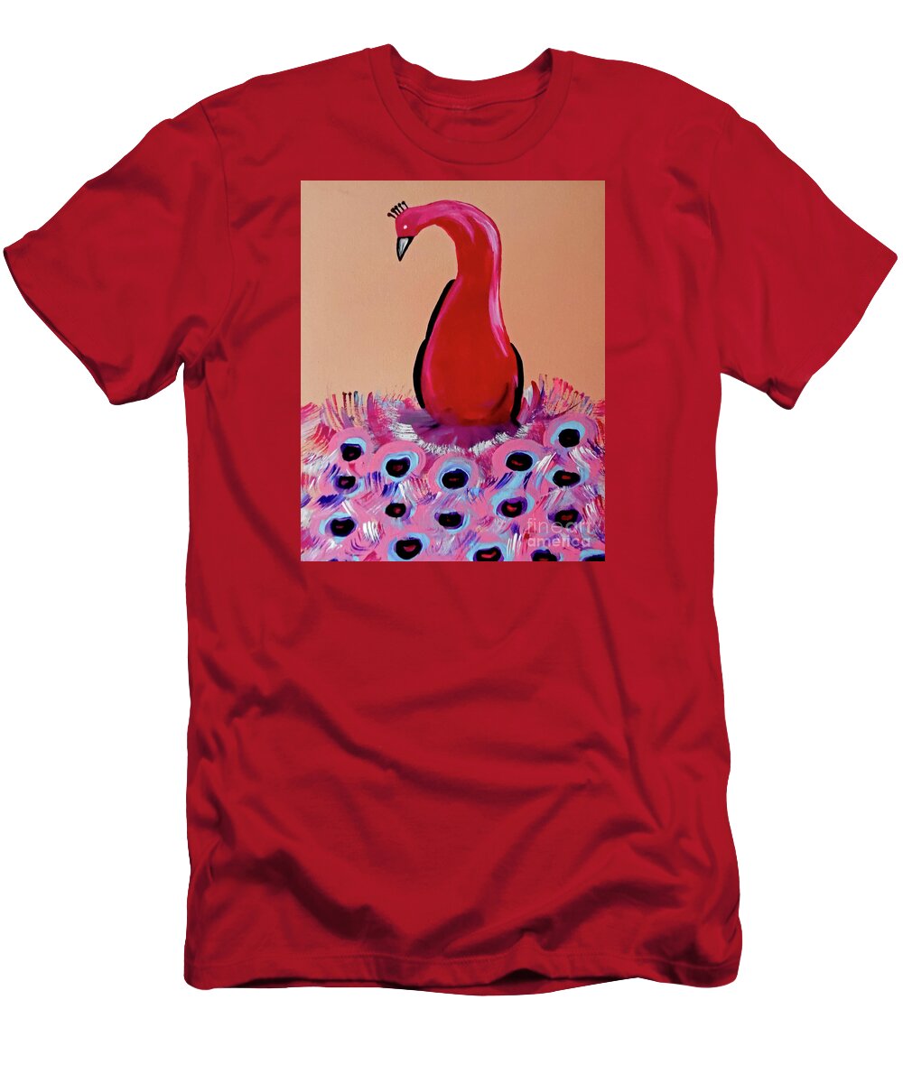 Peacock T-Shirt featuring the painting Cherry Peacock by Jilian Cramb - AMothersFineArt
