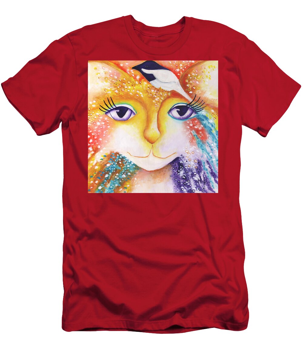 Abstract T-Shirt featuring the painting Chickadee Spring by Deb Harvey