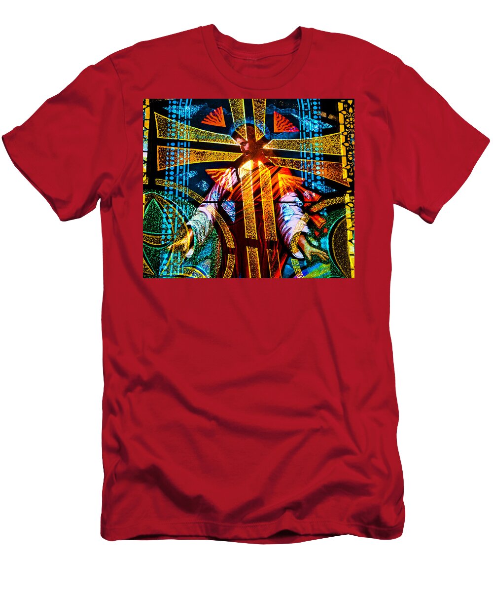 Christ And The Cross T-Shirt featuring the painting Christ and the cross by David Lee Thompson