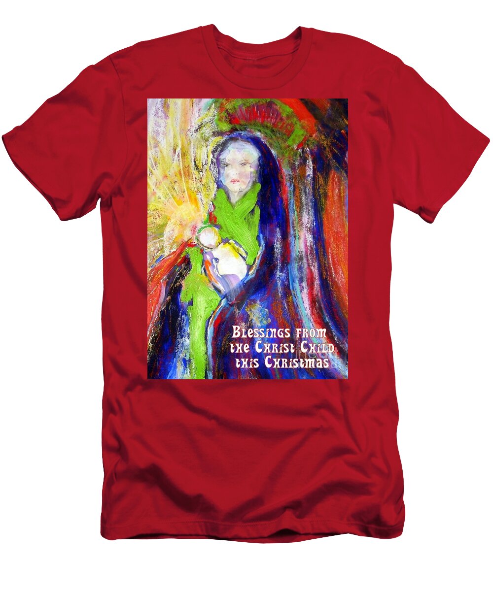 Christmas Card T-Shirt featuring the mixed media Christmas Blessings by Jodie Marie Anne Richardson Traugott     aka jm-ART