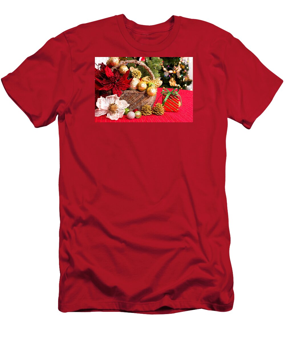 Merry Christmas T-Shirt featuring the mixed media Christmas Greetings by Marina Kojukhova