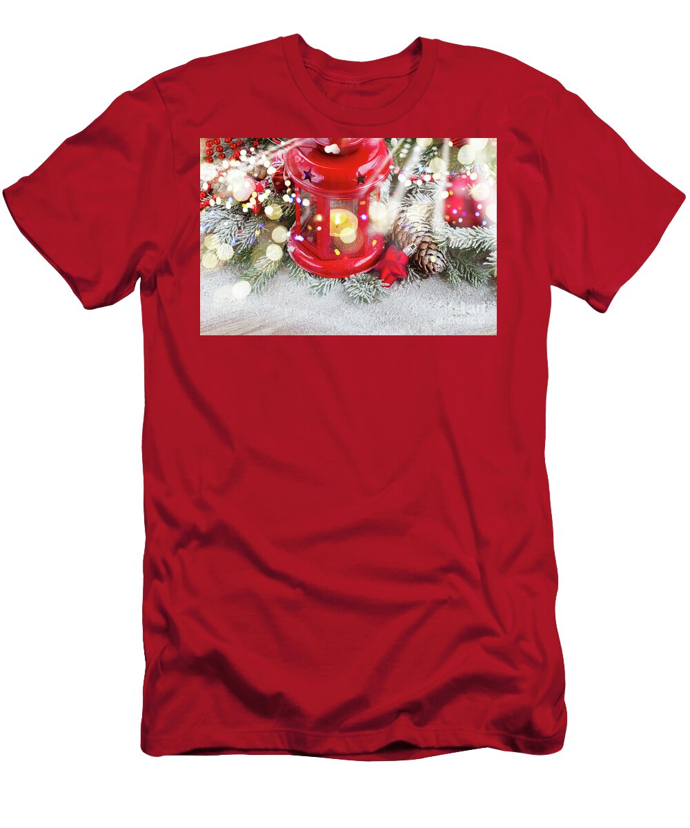 Christmas T-Shirt featuring the photograph Christmas Red Lantern by Anastasy Yarmolovich