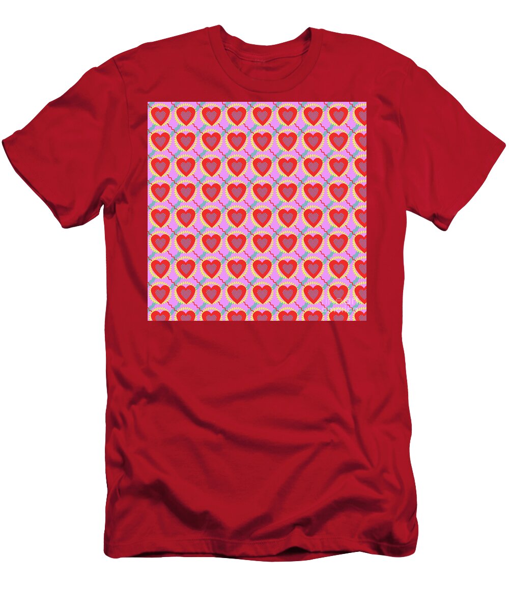 Hearts T-Shirt featuring the digital art Connected hearts pattern by Silvia Ganora