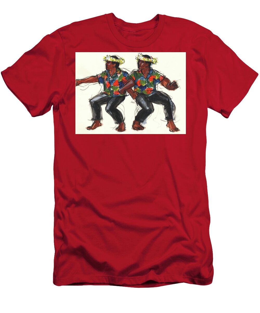 Dance T-Shirt featuring the painting Cook Islands Ute Dancers by Judith Kunzle