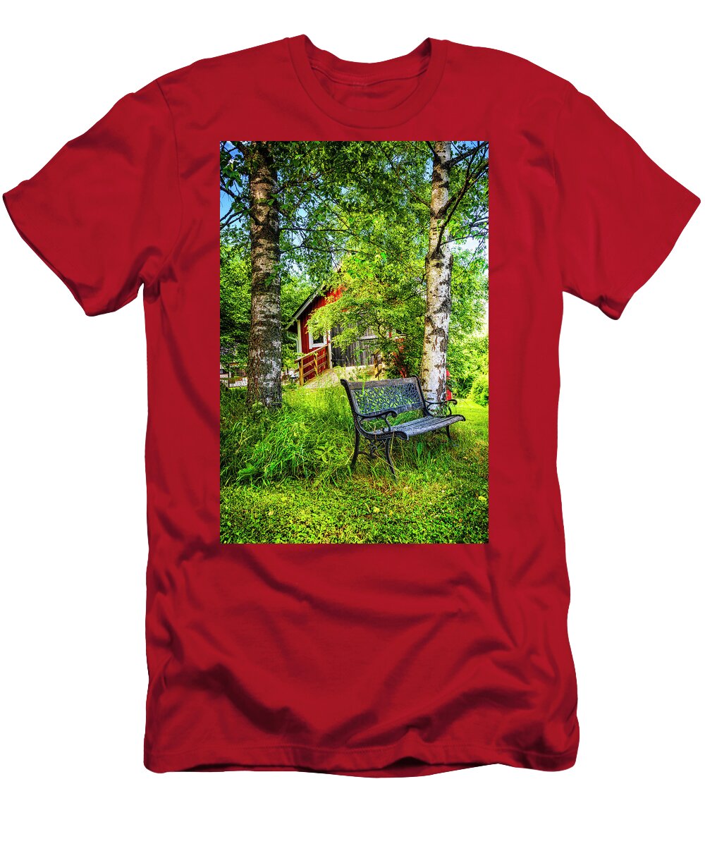 Appalachia T-Shirt featuring the photograph Country Farm Bench by Debra and Dave Vanderlaan
