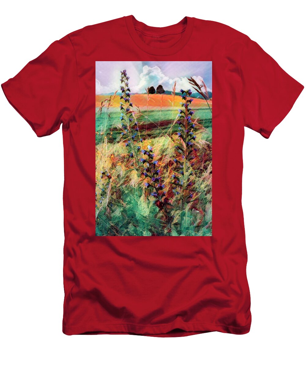 Clouds T-Shirt featuring the photograph Country Wildflowers Painting by Debra and Dave Vanderlaan