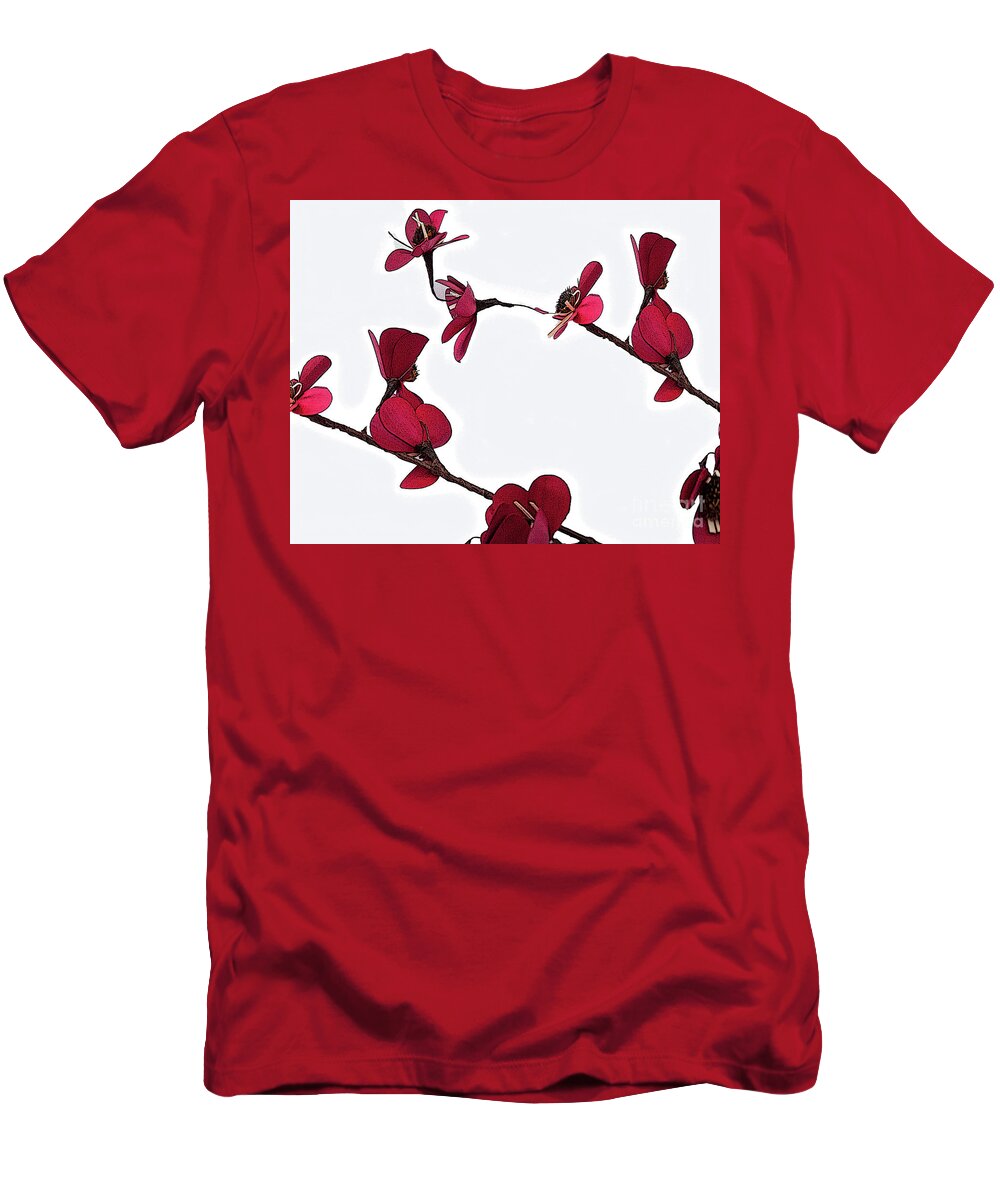 Floral T-Shirt featuring the digital art Dainty Red Double Stem by Kirt Tisdale