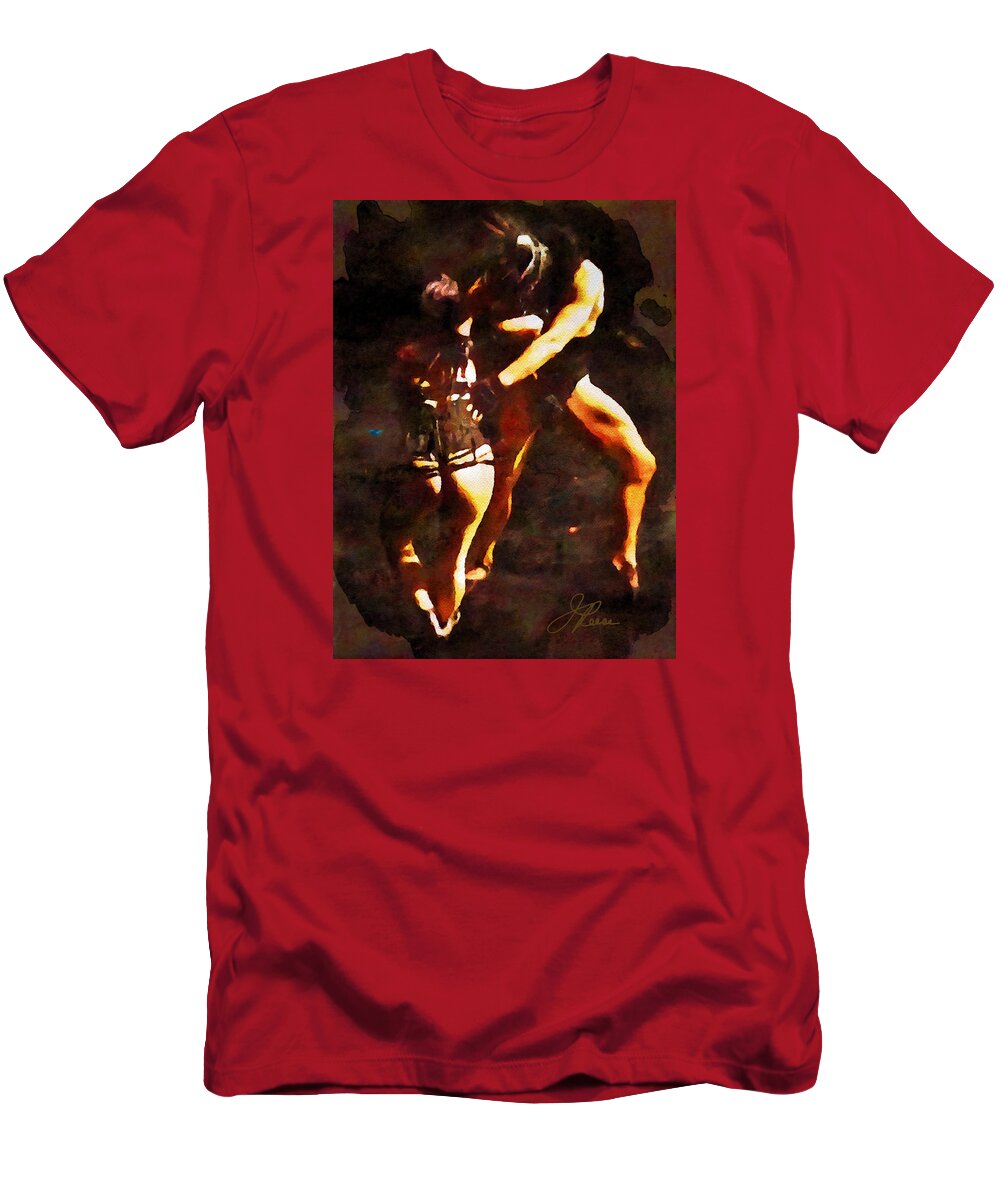 Man And Women Dancing T-Shirt featuring the painting Dancing under the Red Blood Moon by Joan Reese