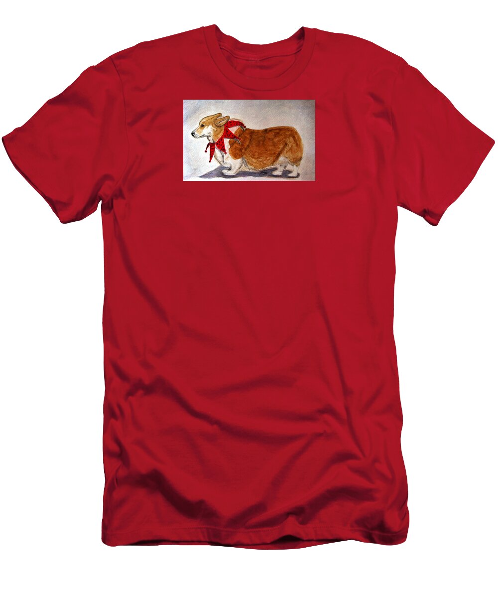 Corgi T-Shirt featuring the painting Dashing Through The Snow Surely You Jest by Angela Davies