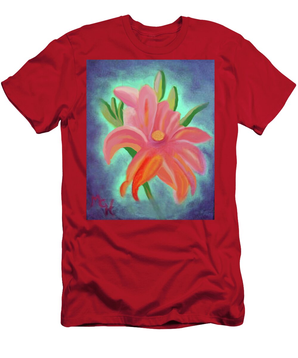 Daylily T-Shirt featuring the painting Daylily at Dusk by Margaret Harmon