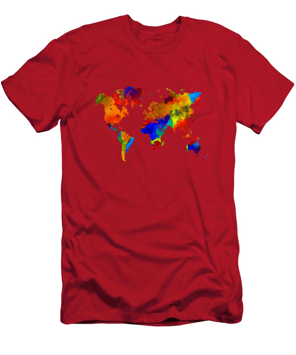 Map T-Shirt featuring the painting Design 33 Colorful Worldmap by Lucie Dumas