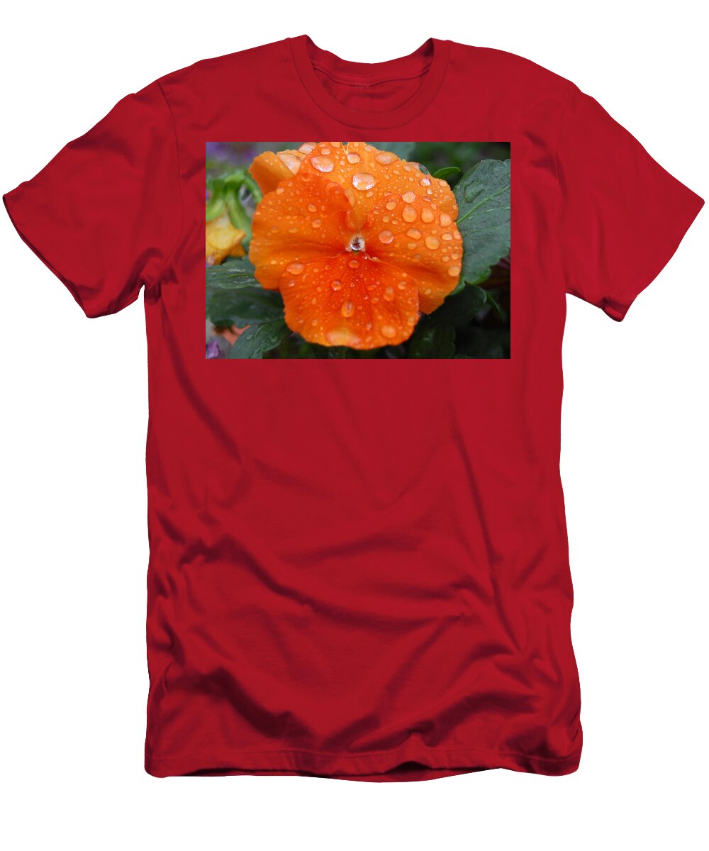 Flower T-Shirt featuring the photograph Dewy Pansy 1 by Amy Fose