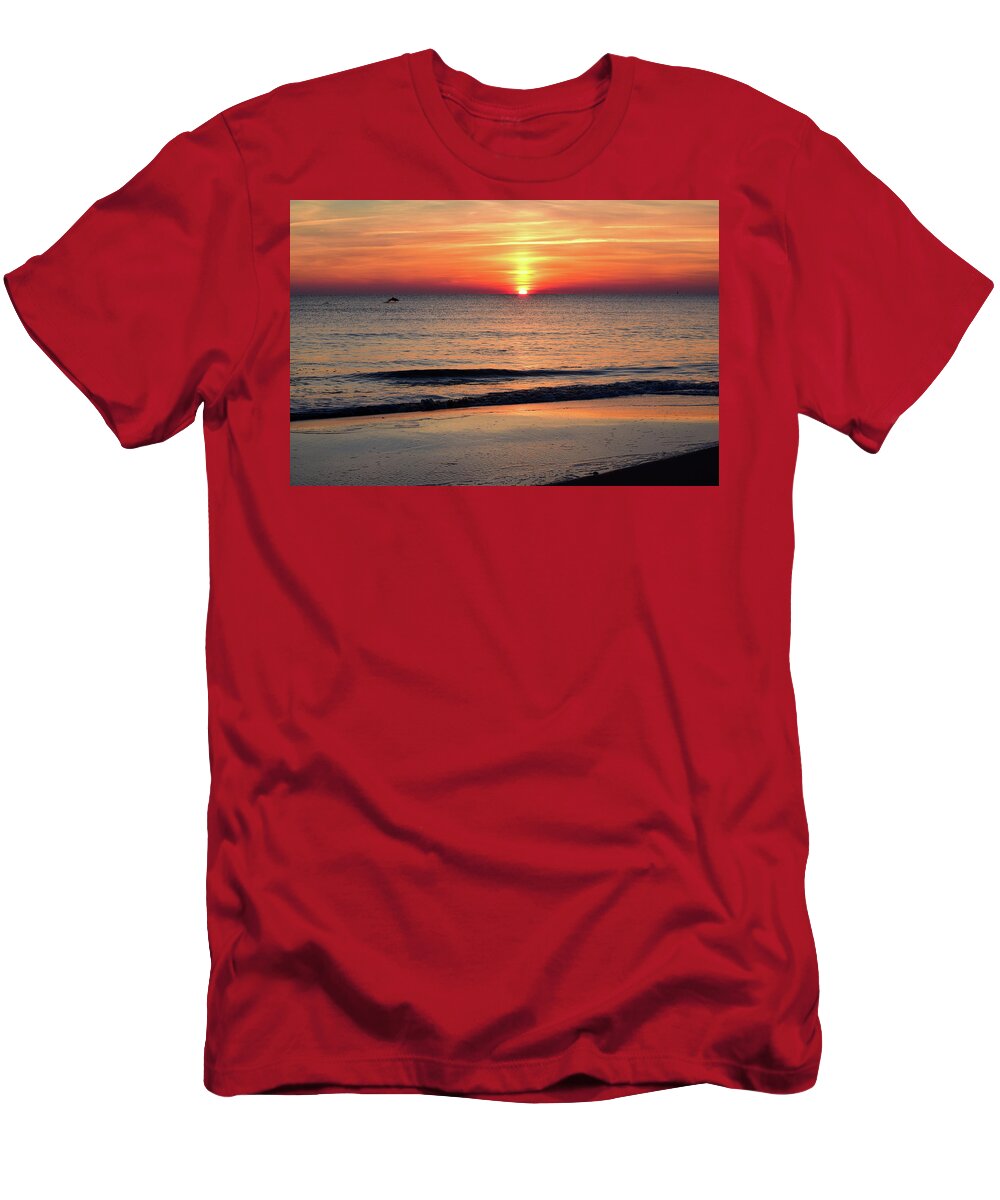 Dolphin T-Shirt featuring the photograph Dolphin Jumping in the Sunrise by Nicole Lloyd