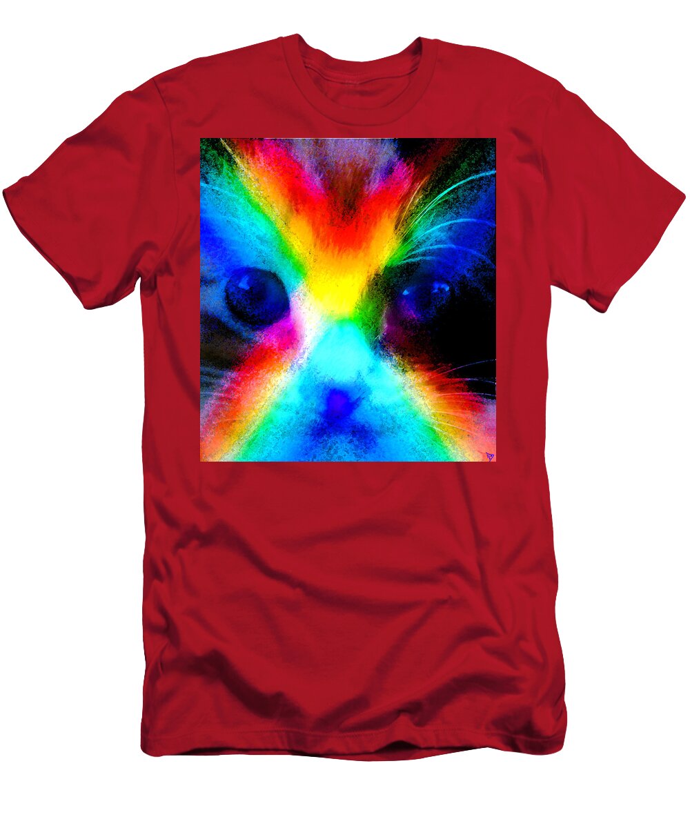 Cat T-Shirt featuring the painting Double Rainbow Cat by David Lee Thompson