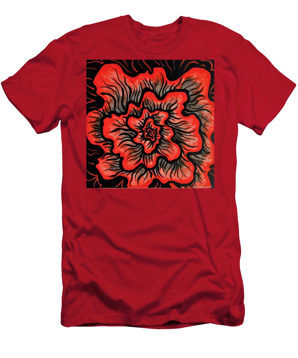 Acrylic On Canvas T-Shirt featuring the painting Dynamic Thought Flower #5 by Bryon Stewart