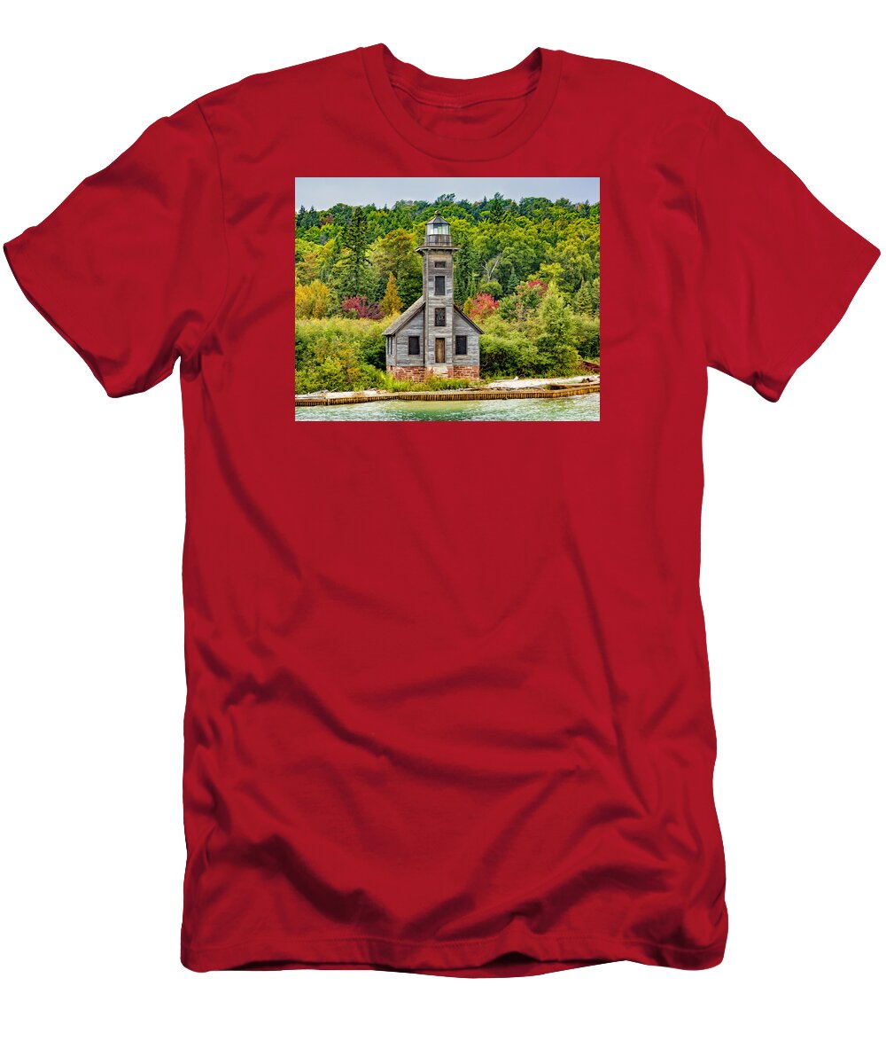East Channel T-Shirt featuring the photograph East Channel Lighthouse Grand Island by Jack R Perry