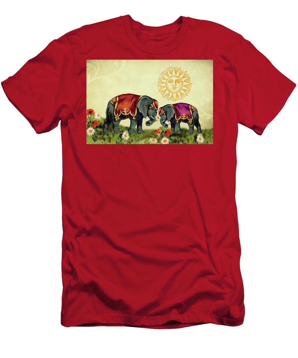 Elephants T-Shirt featuring the mixed media Elephant Love by Peggy Collins