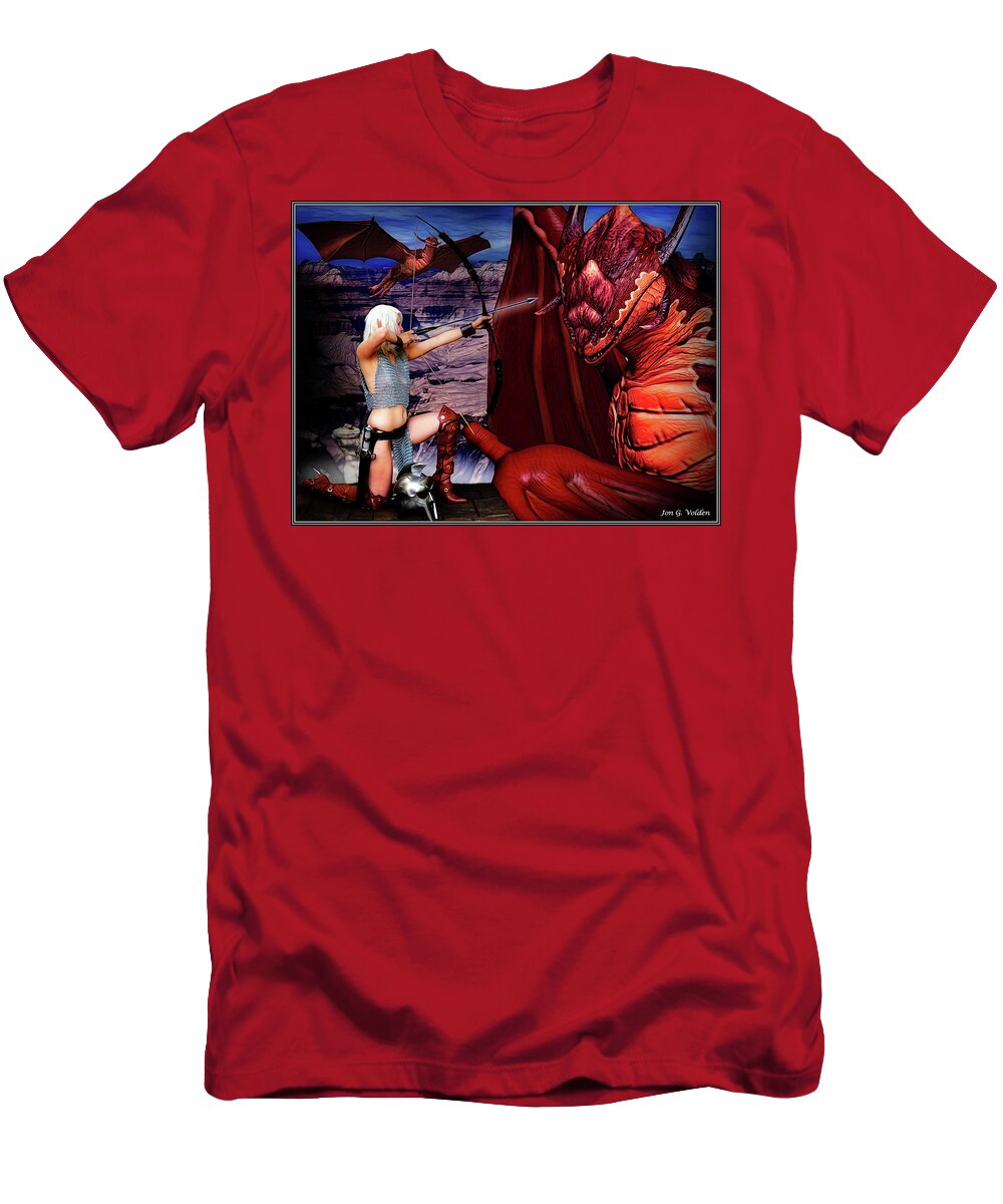 Dragon T-Shirt featuring the photograph Elf vs Dragon by Jon Volden