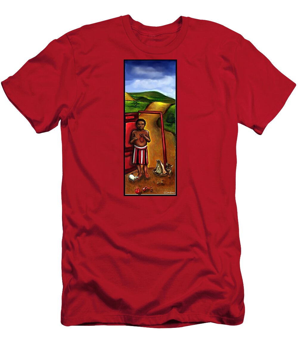 Ellegua T-Shirt featuring the painting Elegua -Guardian of Crossroads by Carmen Cordova