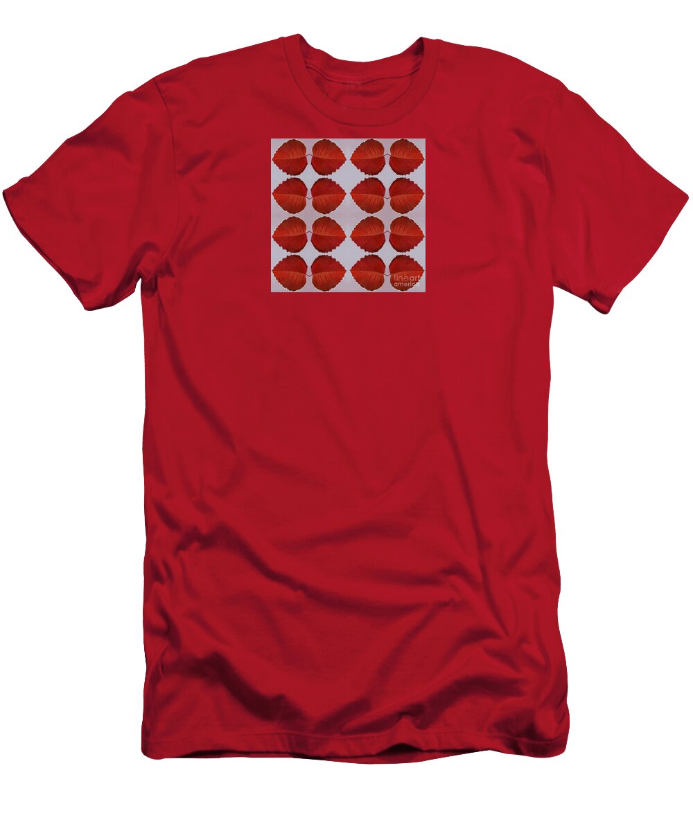 Leaves T-Shirt featuring the digital art Fallen Leaves Arrangement In True Red by Helena Tiainen