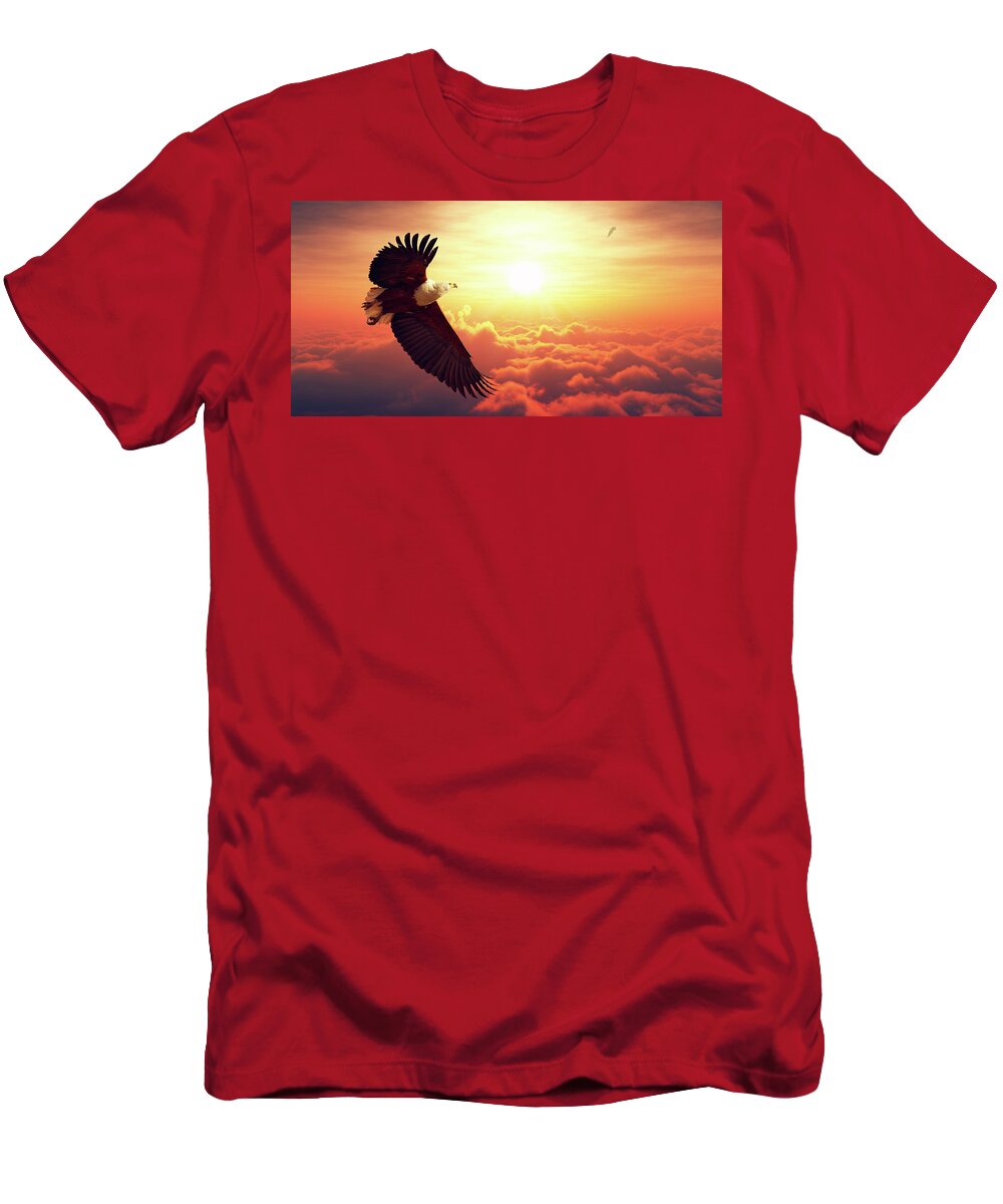Eagle T-Shirt featuring the photograph Fish Eagle flying above clouds by Johan Swanepoel
