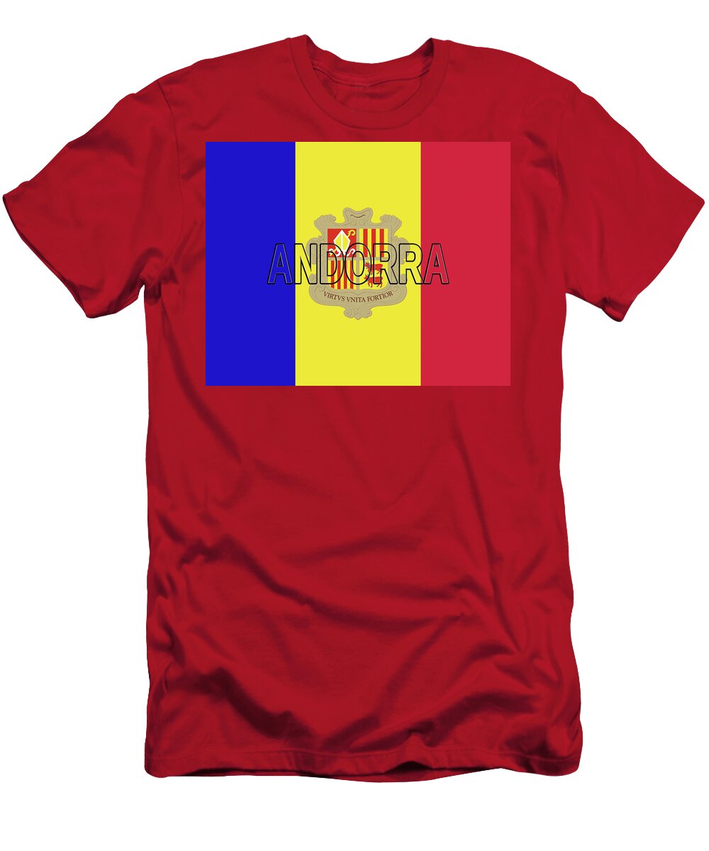 Andorra T-Shirt featuring the digital art Flag of Andorra Word by Roy Pedersen