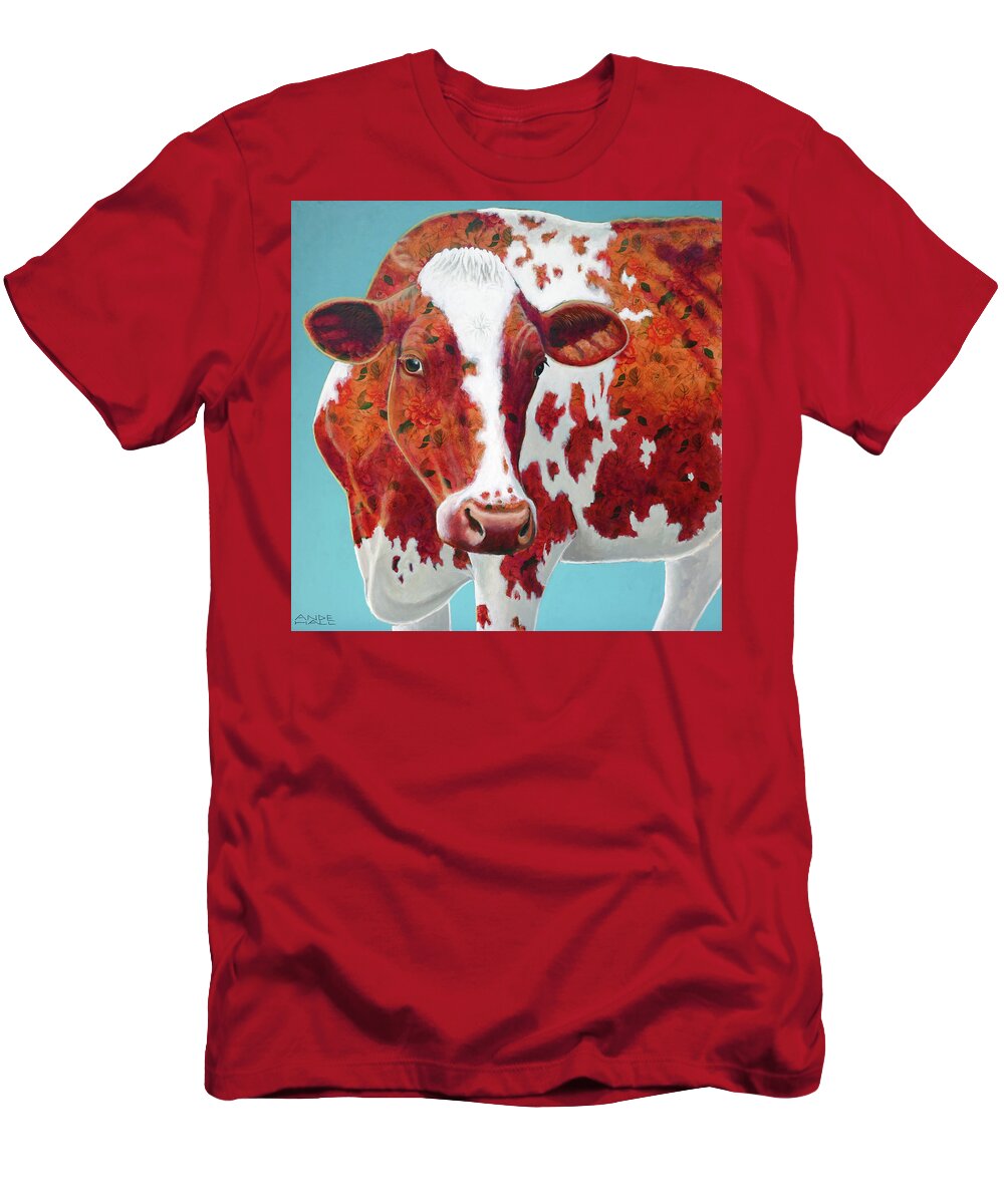 Ayrshire Cow T-Shirt featuring the painting Flora the Ayrshire by Ande Hall