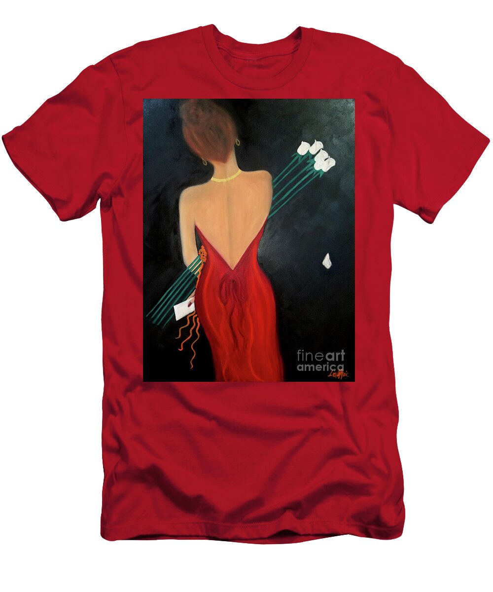 Lady In Red T-Shirt featuring the painting Flowers From A Friend by Artist Linda Marie
