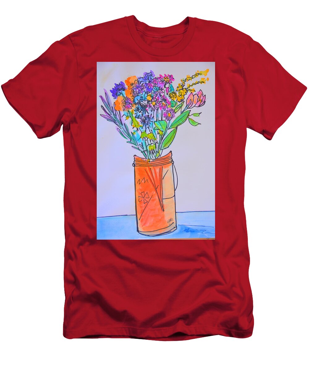 Flowers T-Shirt featuring the photograph Flowers in an orange mason jar by Julia Malakoff