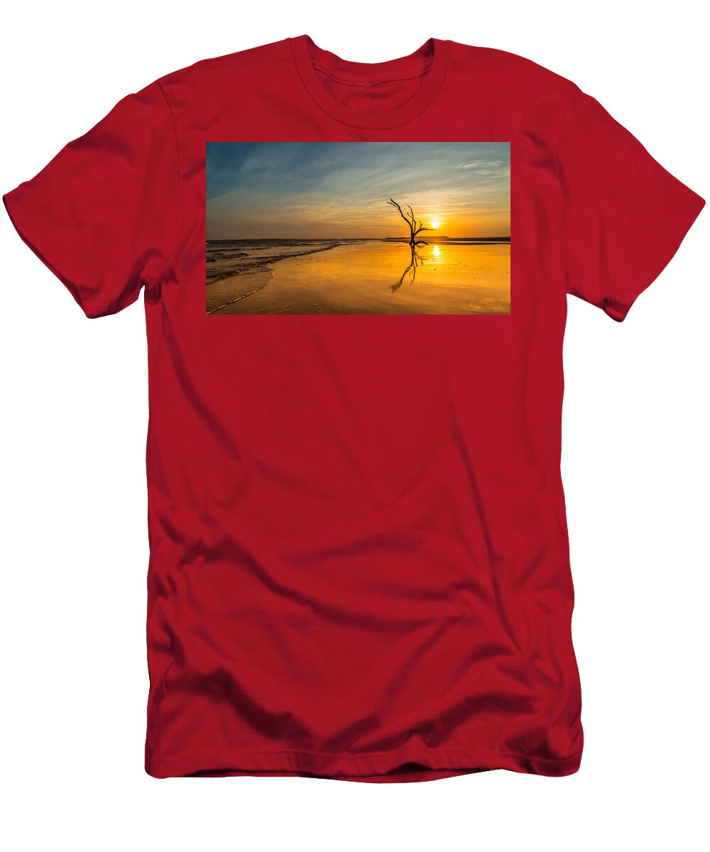 Folly Beach T-Shirt featuring the photograph Folly Beach Skeleton Tree at Sunset - Folly Beach SC by Donnie Whitaker